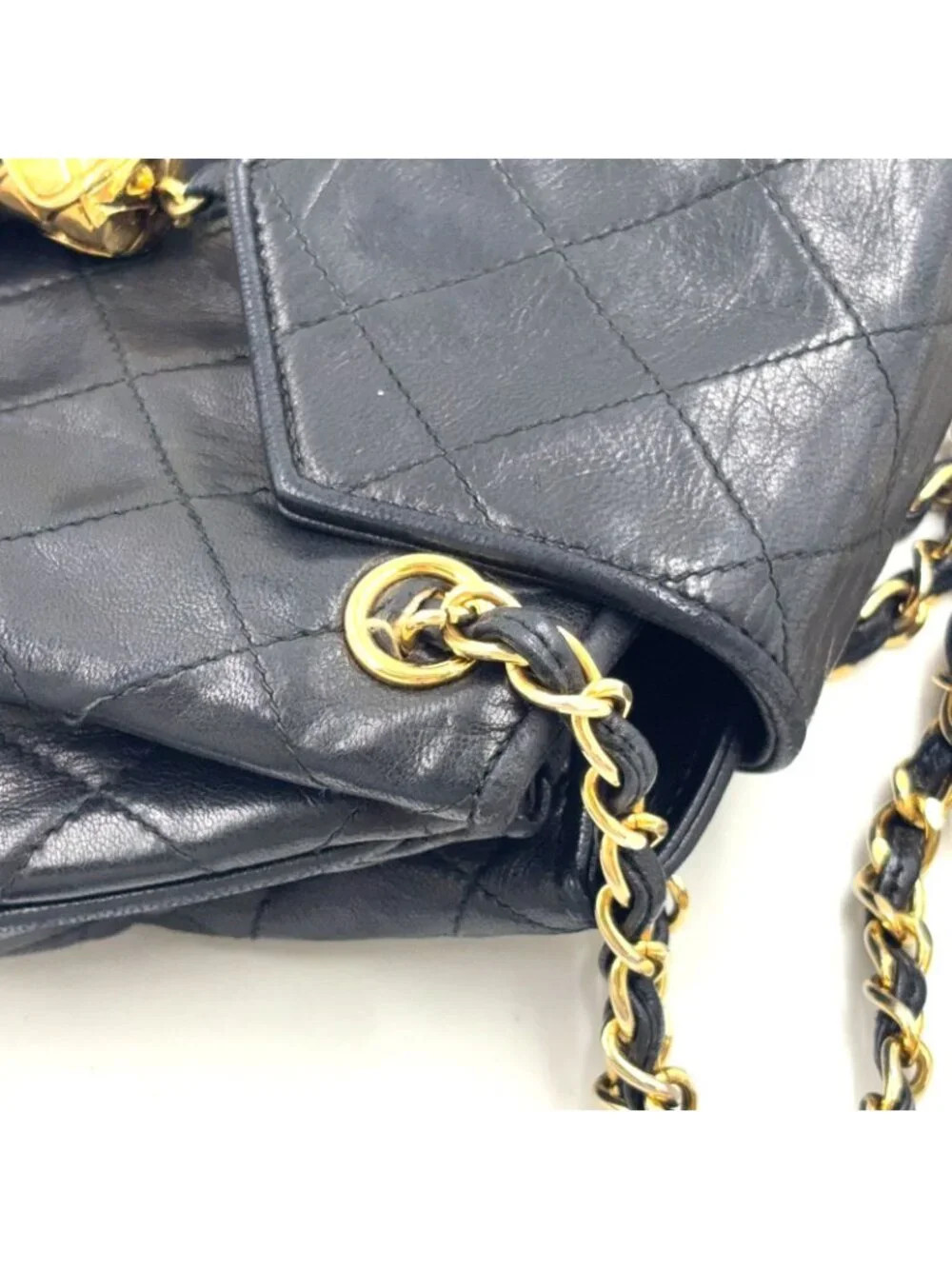 Chanel Quilted Tassel Lambskin Black Chain Shoulder Bag Gold
